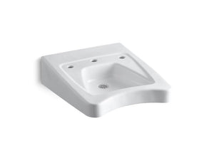 KOHLER K-12634 Morningside 20" x 27" mount/concealed arm carrier wheelchair bathroom sink with 11-1/2" centers faucet holes