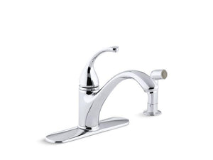 KOHLER 10412-BN Forté 4-Hole Kitchen Sink Faucet With 9-1/16" Spout, Matching Finish Sidespray in Vibrant Brushed Nickel