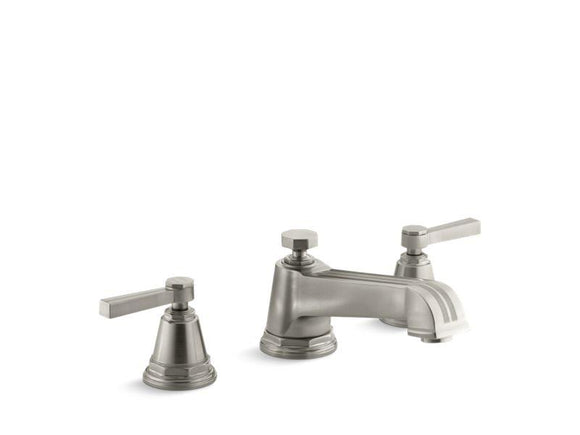 KOHLER T13140-4B-BN Pinstripe Deck-Mount Bath Faucet Trim For High-Flow Valve With Lever Handles, Valve Not Included in Vibrant Brushed Nickel