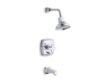 KOHLER T16233-3-CP Margaux Rite-Temp(R) Pressure-Balancing Bath And Shower Faucet Trim With Push-Button Diverter And Cross Handle, Valve Not Included in Polished Chrome