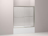 KOHLER 702200-G54-MX Fluence Sliding Bath Door, 58-5/16" H X 56-5/8 - 59-5/8" W, With 1/4" Thick Falling Lines Glass in Matte Nickel