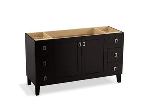 KOHLER K-99536-LGSD-1WA Poplin 60" bathroom vanity cabinet with legs, 2 doors and 6 drawers, split top drawers