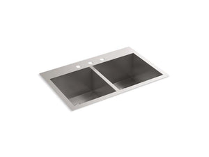 KOHLER 80167-3-NA Vault 30-1/2" X 20" Top-Mount/Undermount Double-Equal Bowl Kitchen Sink With 3 Faucet Holes