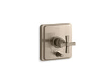 KOHLER T98757-3B-BV Pinstripe Rite-Temp(R) Pressure-Balancing Valve Trim With Diverter And Grooved Cross Handle, Valve Not Included in Vibrant Brushed Bronze