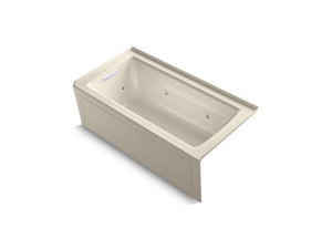 KOHLER K-1947-HLA-47 Archer 60" x 30" three-side integral flange whirlpool with left-hand drain, heater and Comfort Depth design