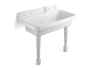 KOHLER 6607-4-0 Harborview 48" X 28" X 41-11/16" Top-Mount Or Wall-Mount Utility Sink With 2 Faucet Holes On Left And Right Backwalls in White