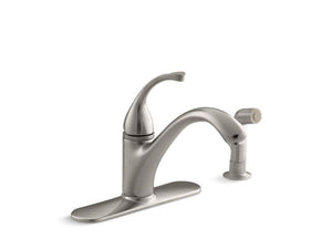 KOHLER 10412-BN Forté 4-Hole Kitchen Sink Faucet With 9-1/16" Spout, Matching Finish Sidespray in Vibrant Brushed Nickel