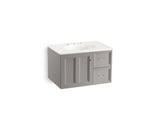 KOHLER K-99517-R-1WT Damask 30" wall-hung bathroom vanity cabinet with 1 door and 2 drawers on right