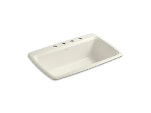 KOHLER K-5863-4 Cape Dory 33" x 22" x 9-5/8" top-mount single-bowl kitchen sink with 4 faucet holes