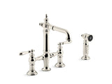 KOHLER K-76520-4 Artifacts Deck-mount bridge bar sink faucet with lever handles and sidespray