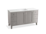 KOHLER K-99536-LGSD-1WT Poplin 60" bathroom vanity cabinet with legs, 2 doors and 6 drawers, split top drawers